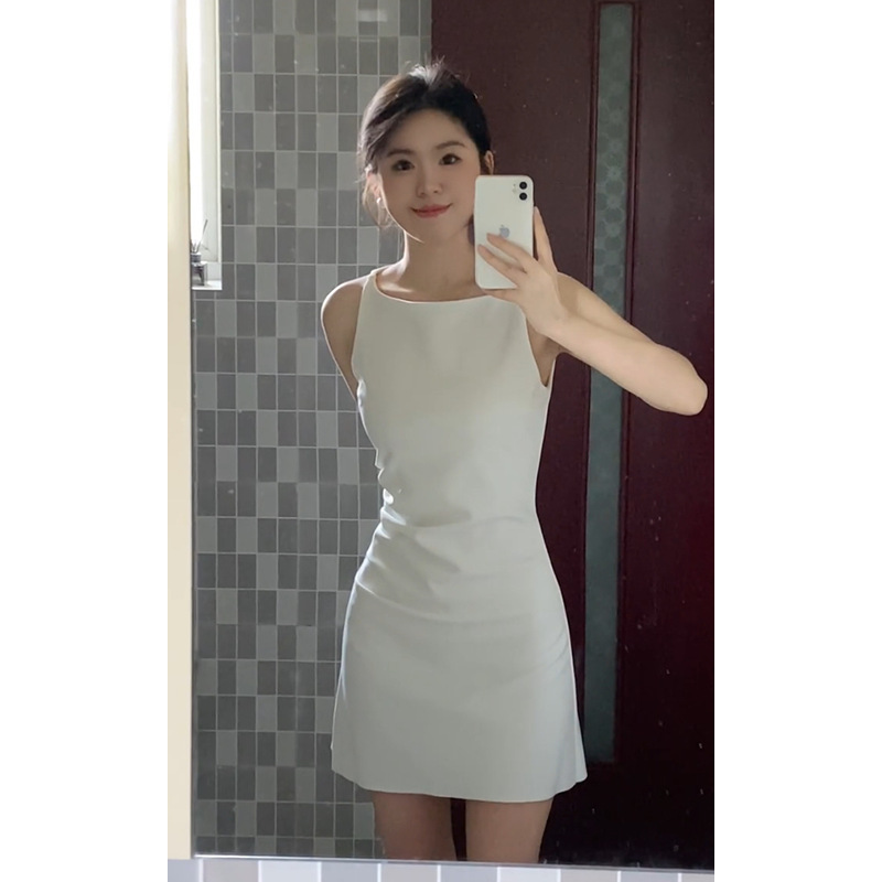 法式白色收腰无袖连衣裙女夏2025新款小个子超好看独特漂亮短裙子|undefined