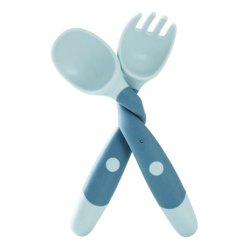 Directo de fábrica de los niños aprendiendo a comer entrenamiento vajilla trenzado tenedor cuchara silicona suave cuchara bebé cuchara flexible