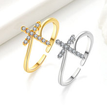 欧美时尚设计INS风18K金铜微镶锆石十字架戒指小众百搭指环饰品