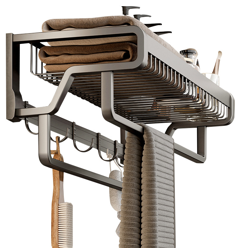 Rack de toallas de baño sin perforación de baño de baño de inodoro de almacenamiento de ropa integrada de pared rack de toallas de baño