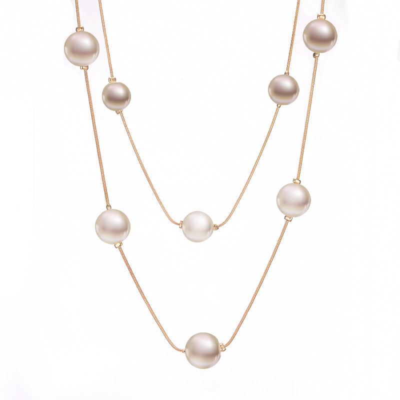 Estilo coreano de moda de alta calidad de doble capa collar de perlas versátil largo Otoño e Invierno suéter cadena mujeres elegante joyería al por mayor image 7