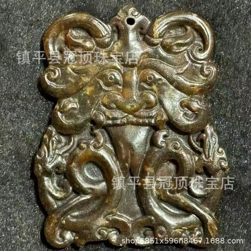 批发高古玉老玉岫玉高仿古董仿古玉器明清战汉岫玉做旧玉佩挂件|undefined