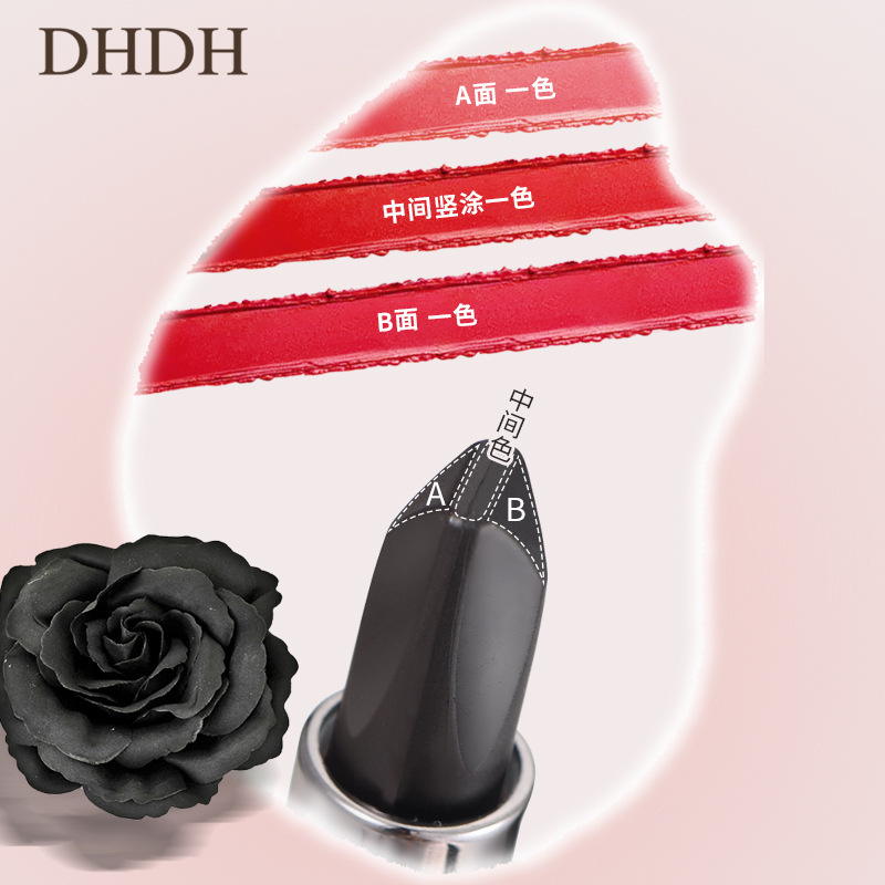 DHDH fluye brillante color lápiz labial cardíaco tricolor mate niebla cara no es fácil de tocar taza de maquillaje otoño invierno desarrollo de color lápiz labial sedoso