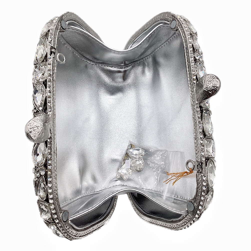 Túi clutch nữ đính đá dạ hội cao cấp, thiết kế kim cương rỗng, phong cách châu Âu — Vàng Pha Lê, Màu Sâm panh, Màu bạc, Màu xanh lá