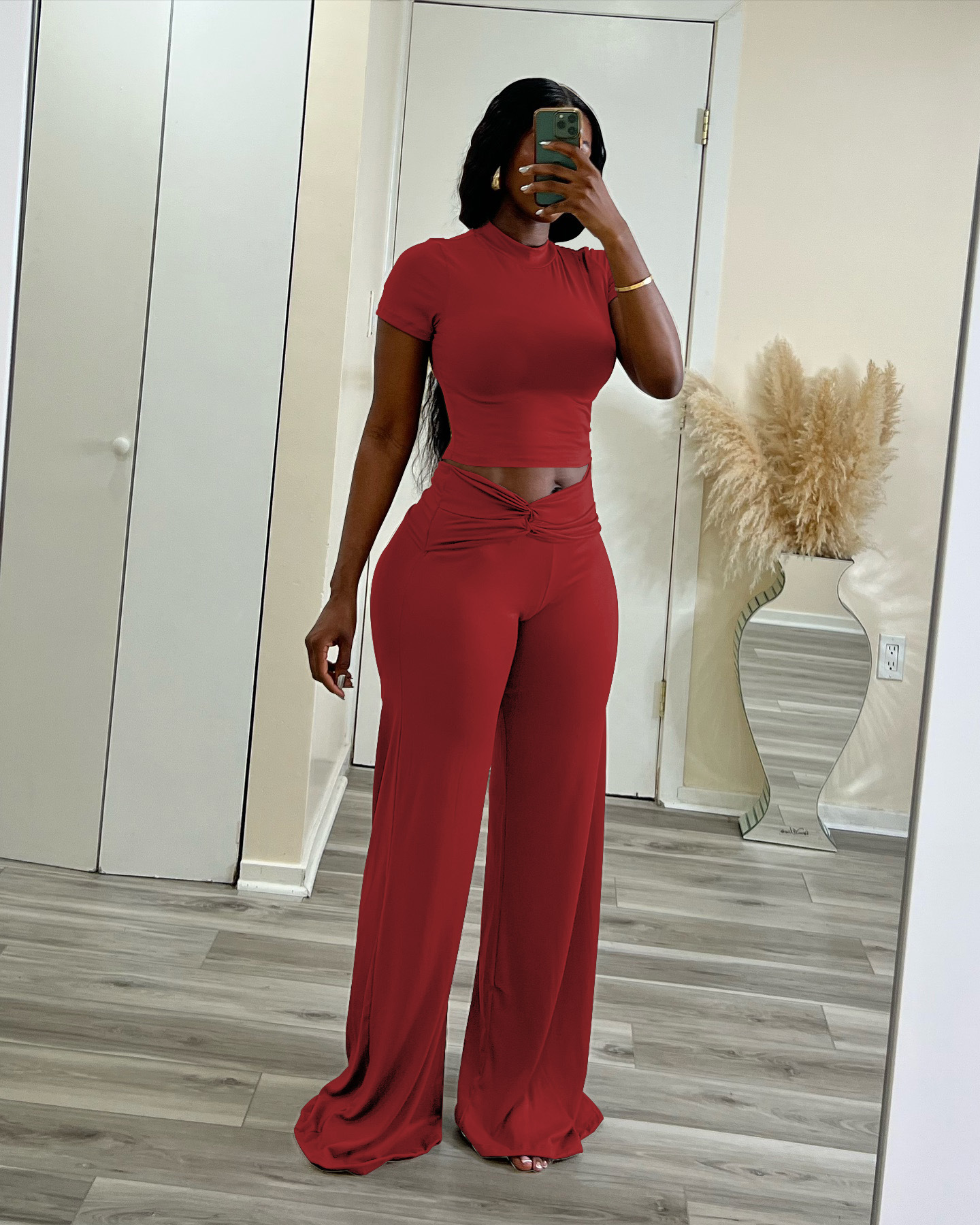 High Waisted Slimming Wide Leg Trouser And Top Two Piece Set_voghion.com