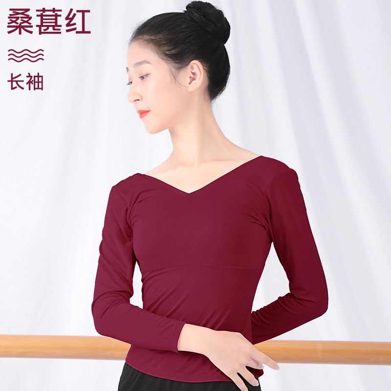 Ropa de baile para adultos ropa de práctica de ballet femenino frente Cross aeróbicos manga larga yoga body Dance Top T-shirt