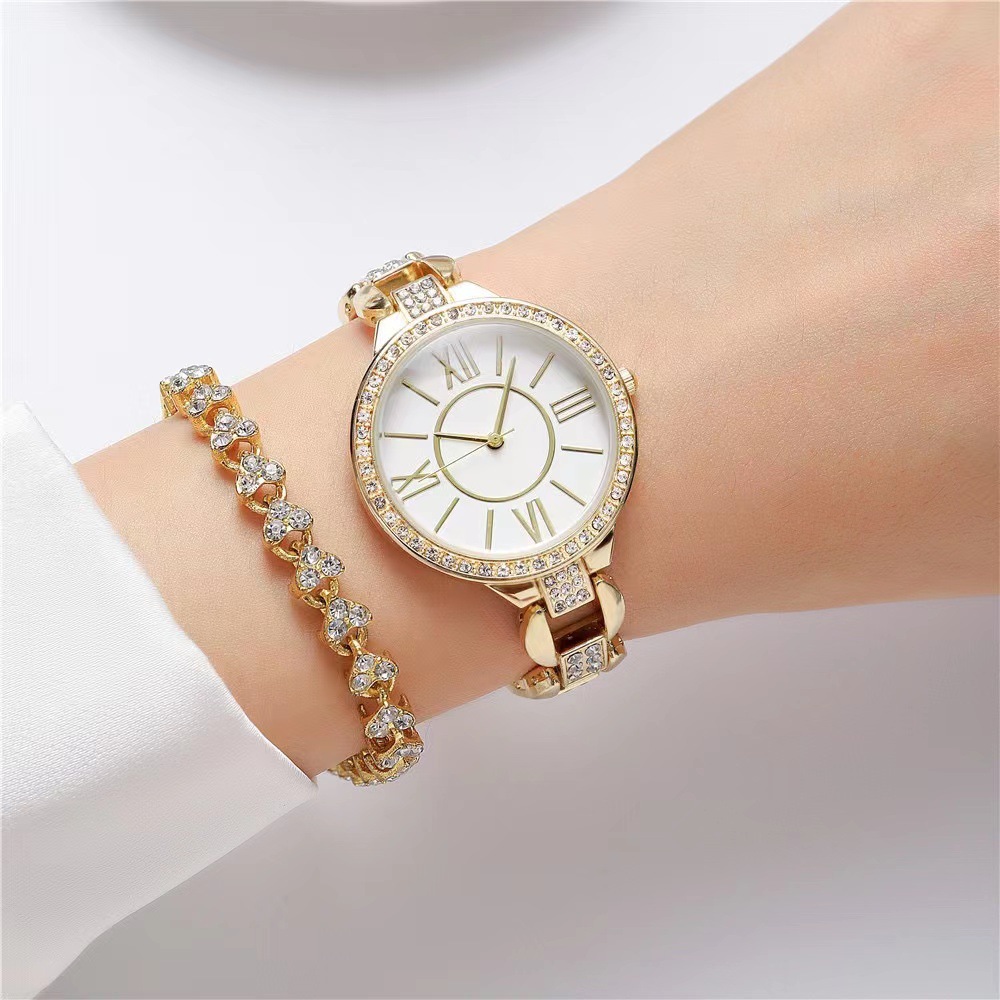 2023 Nuovo prodotto da donna Orologio con bracciale con quadrante romano con diamanti Orologio da polso al quarzo con confezione regalo versatile di lusso alla moda_voghion.com