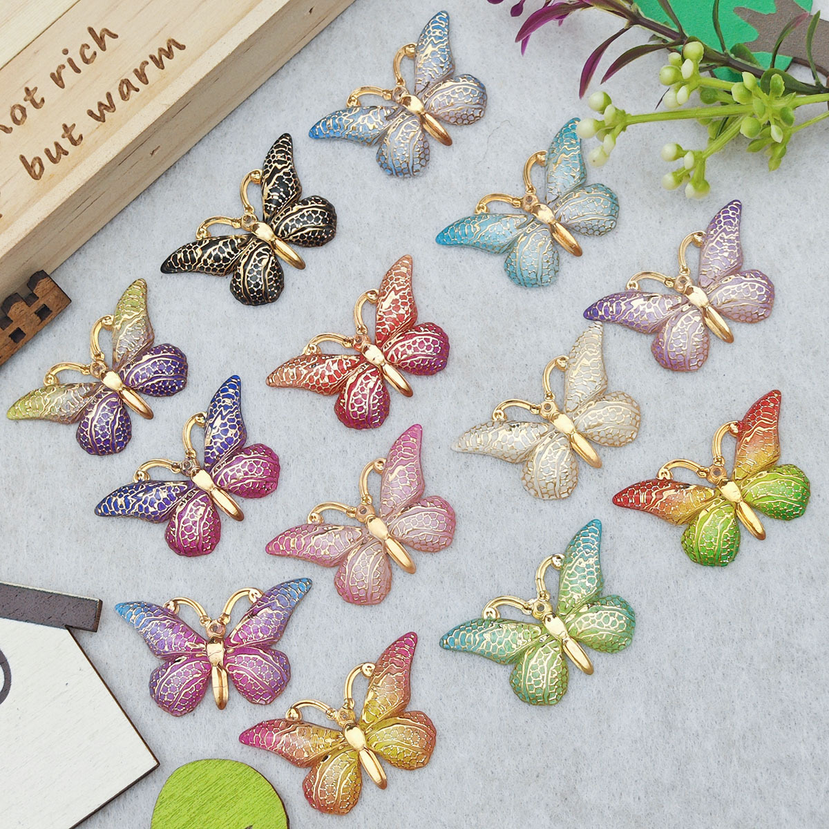 Gradient Color Butterfly DIY Jewelry Accessories Hairpin Earrings Keychain Mobile Phone Pendant Decorative Material Pendant