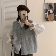 复古百搭毛绒绒马甲女背心韩系简约软糯含8%羊毛香蕉宽松叠穿针织
