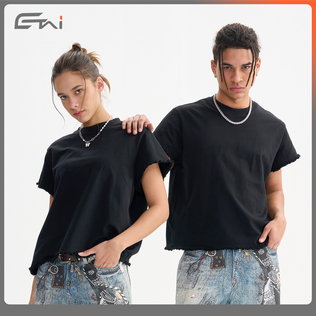 ETAI Hombre| Verano nuevo borde suelto algodón twill boxy camiseta corta ancha marca de moda masculina cuello redondo transfronterizo de color sólido manga corta