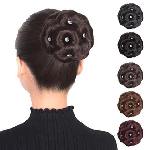 Wig Women's Nine Flowers Grabbing Clip Hairer with Diamond Flower Bracts Full Ball Head Diamond Wig Real Hair Hair Bag