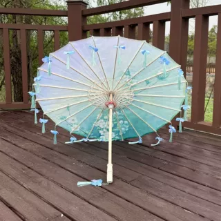 古风花瓣流苏伞女童汉服演出道具油纸伞舞蹈流苏伞儿童摄影伞