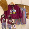 Korean children&#39;s clothing 2023 spring and autumn new pattern girl Cartoon comic printing Western style Sweater stripe Wide leg pants Two piece set