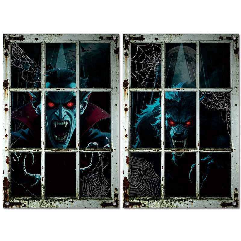 Cross-Border Best-Selling Halloween Horror Zombie Fake Window Flags, Holiday Horror Atmosphere Curtain Decorations, Window Hanging Cloths