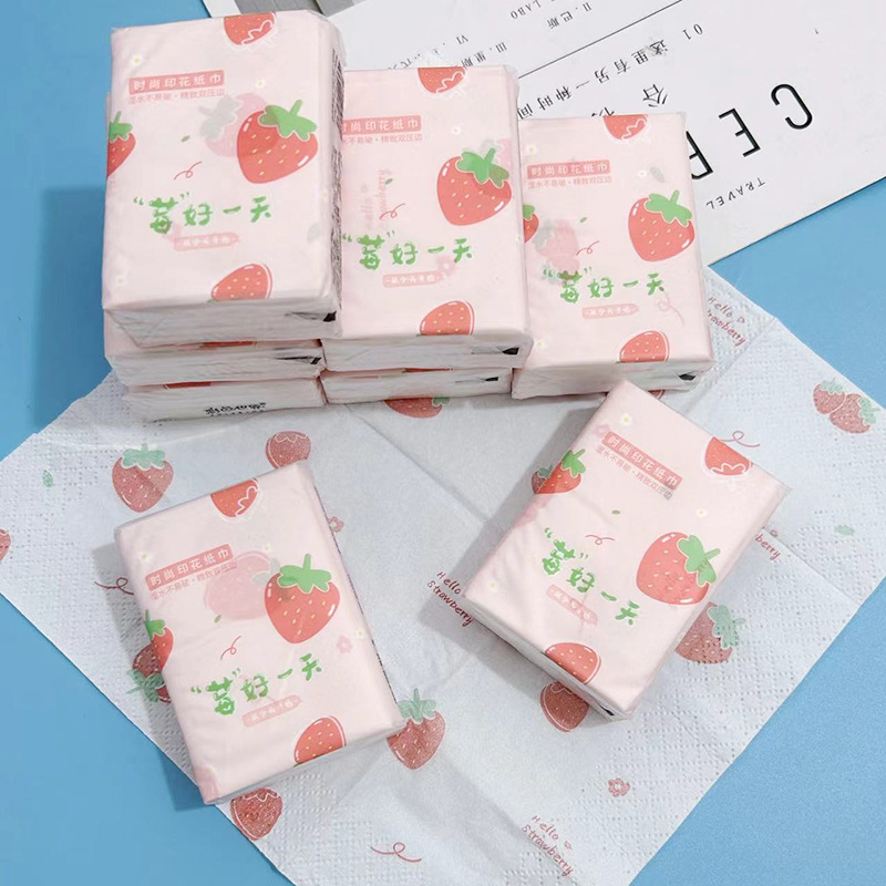 Printed handkerchief paper strawberry printed paper towel student portable small package paper facial tissue toilet paper colorful napkin