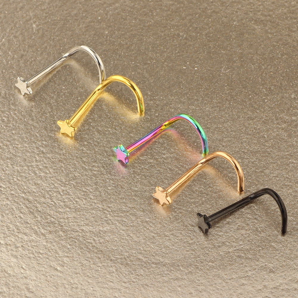 316L Stainless Steel Nose Ring Pentagram Stud Earring Nose Nail Wholesale Body Jewelry detail image 7