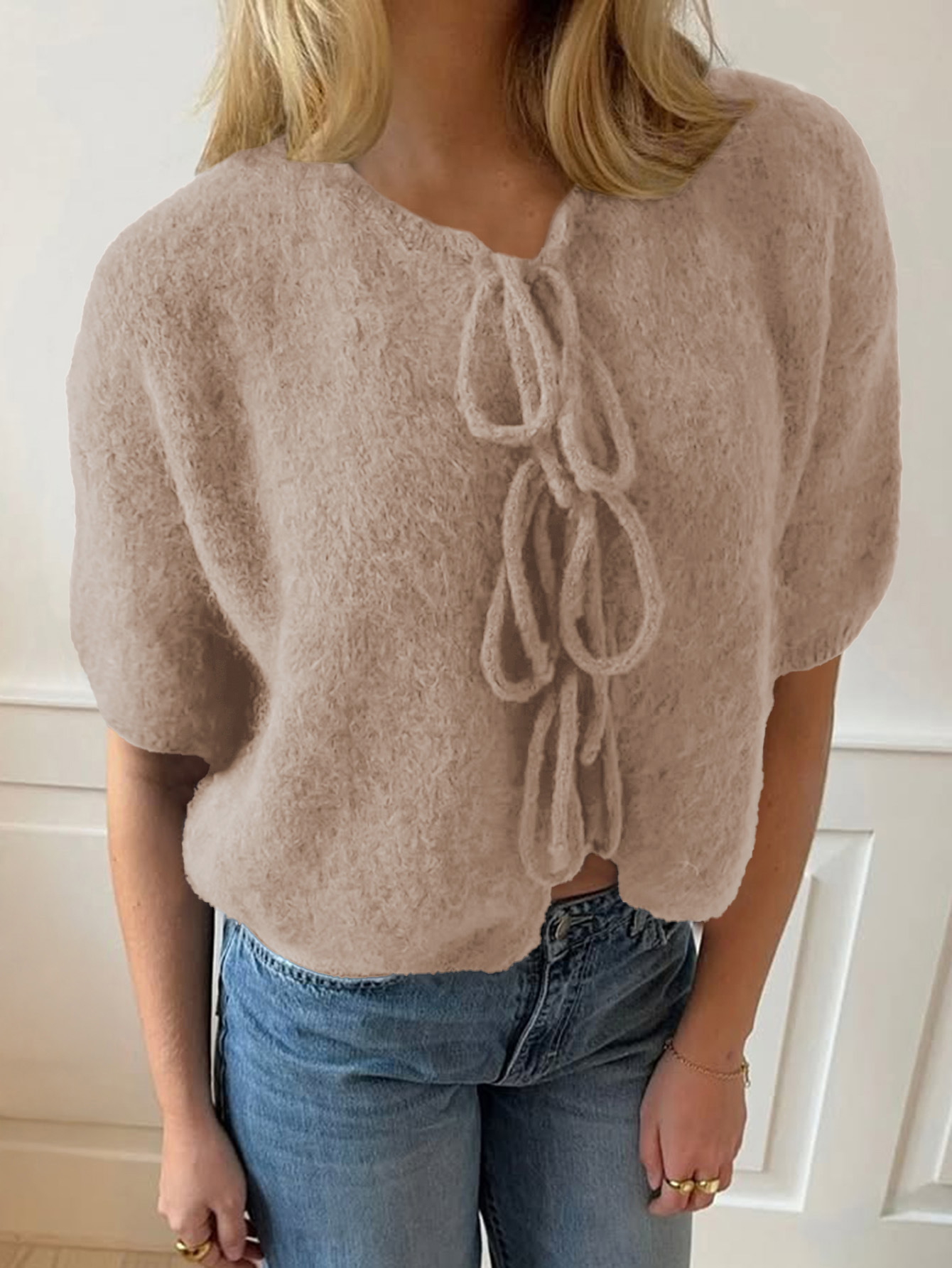 Kaikuo a través de Europa y América de lana correa de arco redondo de cuello de punto cardigan 2026 primavera y verano nueva ropa de mujer Amazon image 5