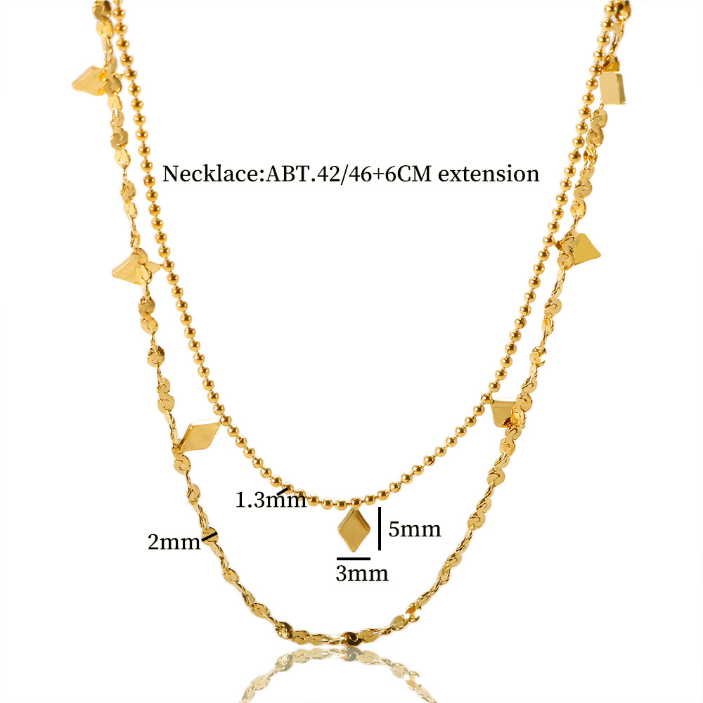 13g Weight 0.03µm-0.05µm Gold Plating Thickness PVD Coated Real Gold Plated Rhombus Titanium Steel Fashion Waterproof Non Tarnish Layered Necklaces