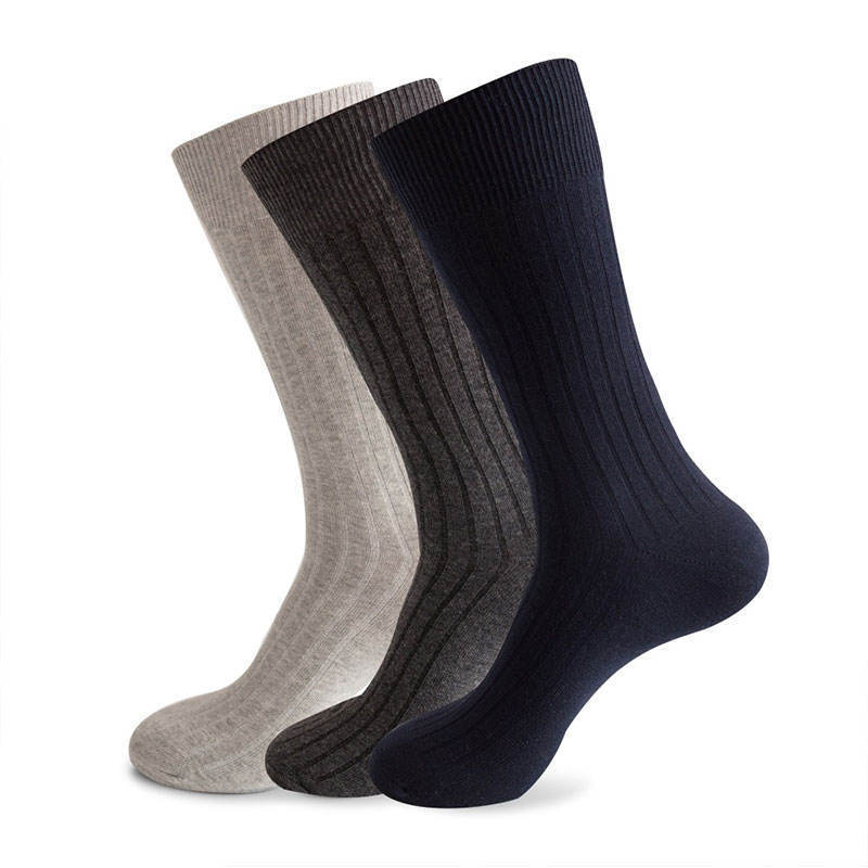 Large Size Custom Double-Needle Dress Socks, Solid Color Crew Socks for Men, Combed Cotton Striped Socks, Long Men's Sports High Socks