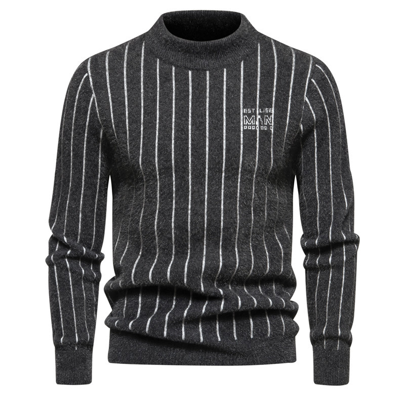 Pull col rond tendance pour homme, nouvelle collection automne et hiver, chemise imprimée à rayures, haut tricoté_voghion.com