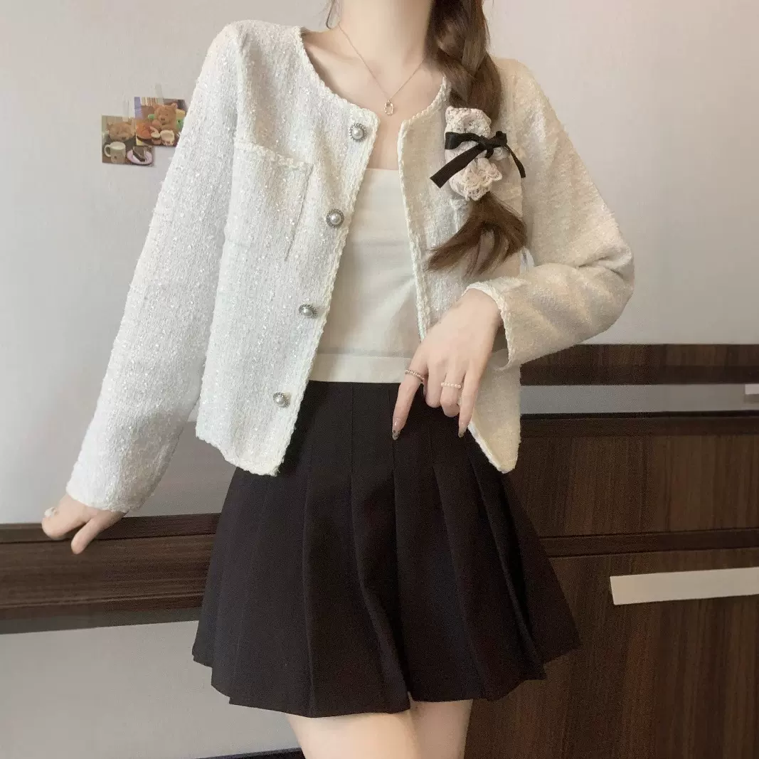 小香风短款外套女春秋法式名媛高级感气质小个子粗花呢短款上衣