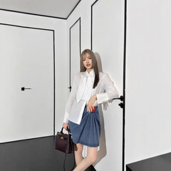 明星同款高级感白色翻领系带长袖衬衫女春夏季法式宽松设计感衬衣