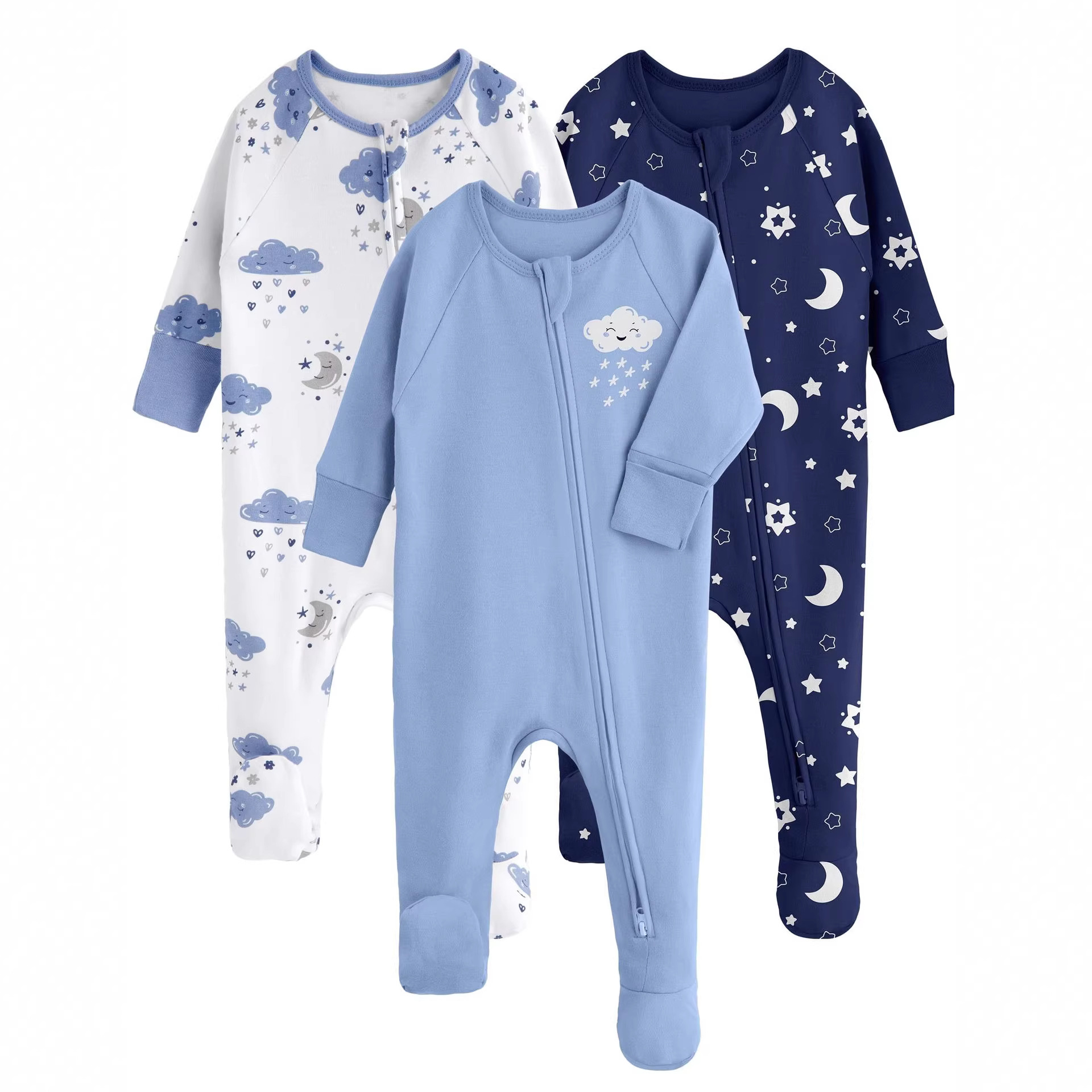 Cross-Border Amazon A-Class Pure Cotton Baby Romper Jumpsuit Unisex Two-Way Zipper Footed Sleepwear Custom-Made