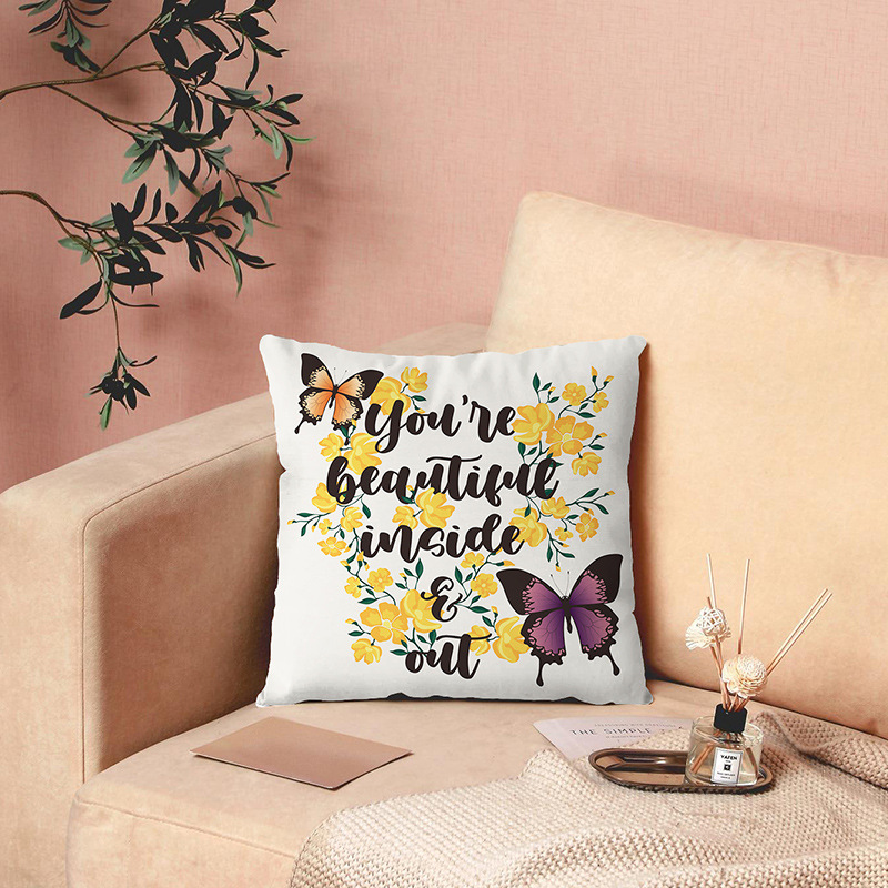 Piiriülene ülipehme lühike plüüsis liblikas kirjaga trükitud padja vöökoht padjapüür kingituseks trükitud diivanipadja kate_voghion.com