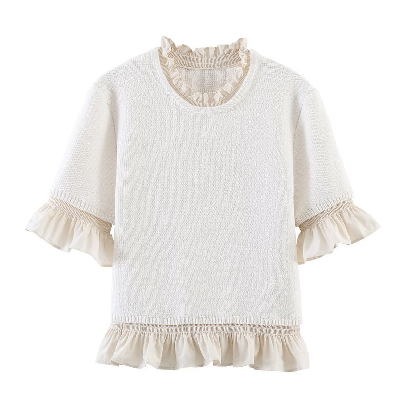 Cross-Border Women's Clothing 2026 Spring New European and American Style Fashionable Short-Sleeved T-Shirt with Knitted Sweater Top