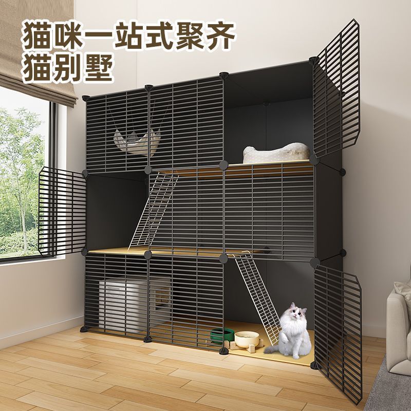 Double-Layer Cat Cage with Extra Large Free Space for Home Use, Indoor Cat House and Tray Integrated, Cat Assembly Kit Specifically for Kittens Double-Layer Cat Cage with Extra Large Free Space for Home Use, Indoor Cat House and Tray Integrated, Cat Assembly Kit Specifically for Kittens