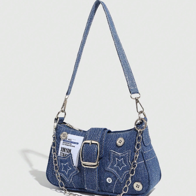 오토바이 스타일 핫 걸 핸드백 여성 하이 엔드 대용량 소형 올스타 데님 숄더 언더암 가방