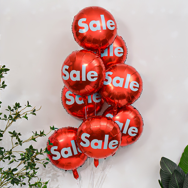 Globo de película de aluminio rojo SALE de 18 pulgadas Centro comercial Celebración del festival Descuento Decoración Promoción de productos Decoración de supermercado