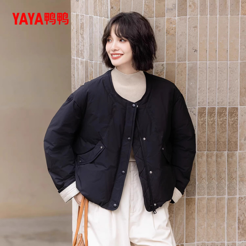 鸭鸭2025冬季新款短款羽绒服女圆领时尚休闲保暖百搭简约90绒外套|undefined