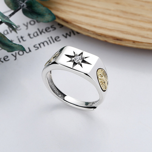 Yunchaoxuan S925 sterling silver retro fashion handsome cross wide eight-pointed star sun ray open ring