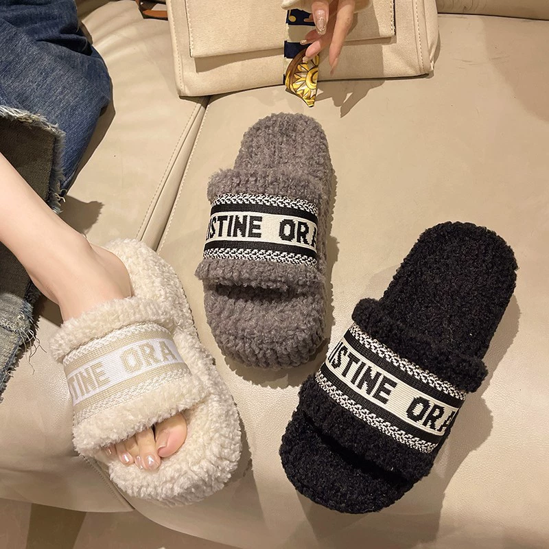 Популярные осенне-зимние пушистые тапочки в Корейском стиле, женская верхняя одежда 2023, новые уличные хлопковые тапочки с толстой подошвой и увеличенной подошвой из Интернета