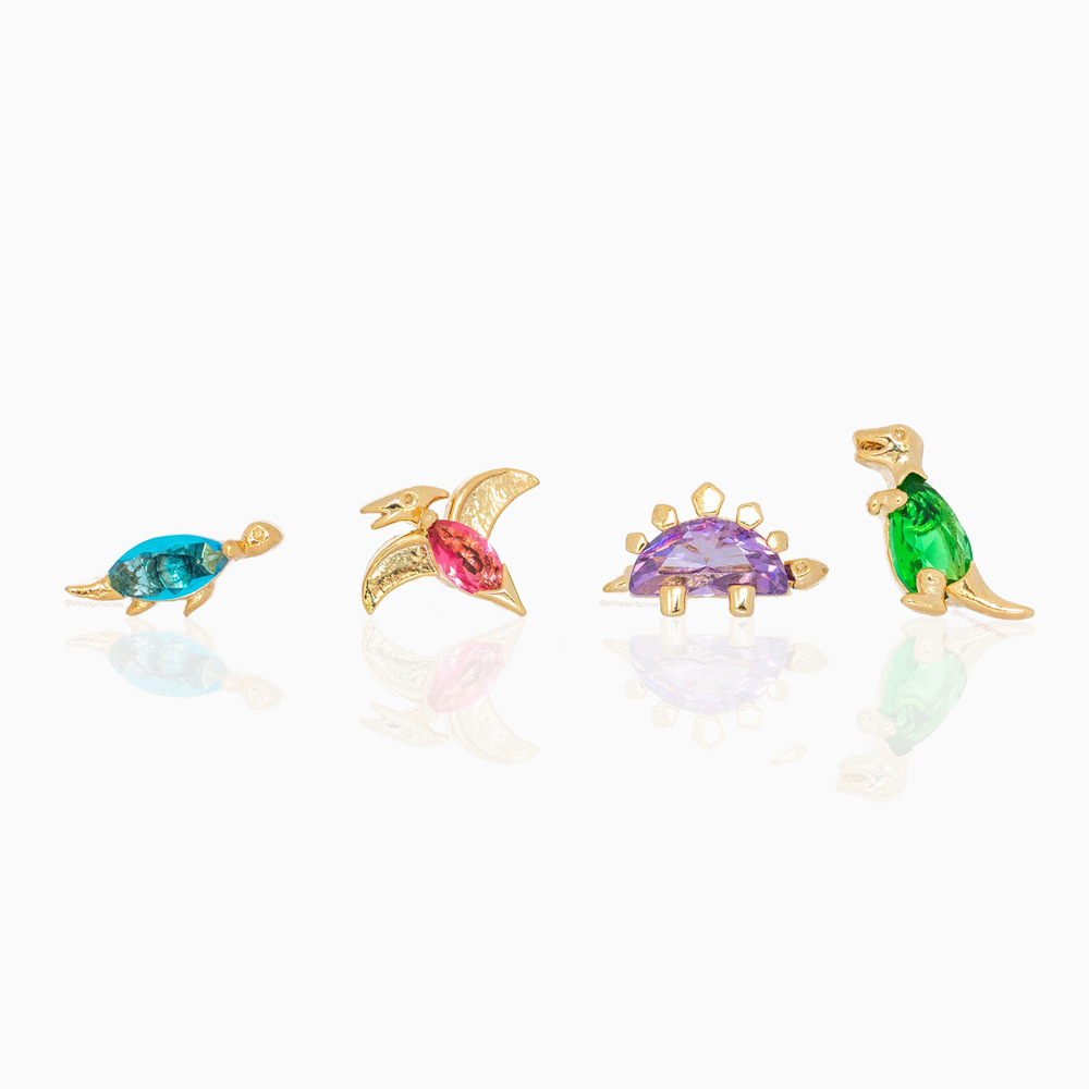 1 Pair Casual Dinosaur Copper Metal Inlay Zircon Ear Studs display picture 3