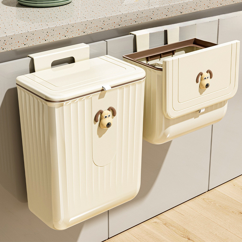 Trash Can Kitchen Household with Lid Cartoon Wall-Mounted Flip-Top Toilet Bathroom Hanging Kitchen Waste Storage Bucket