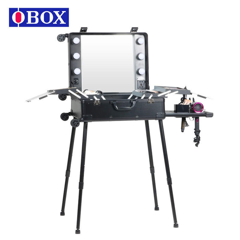 Caja de cosméticos profesional de gran capacidad de 24 pulgadas con barra de tracción ligera, caja de almacenamiento de belleza para uñas, equipaje de maquillaje y maquillador