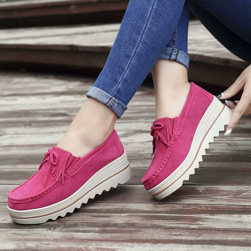 Joom трансграничные 2022 весенне-осенние туфли на платформе с круглым носком и танкеткой на платформе с кисточками повседневная обувь больших размеров женская обувь