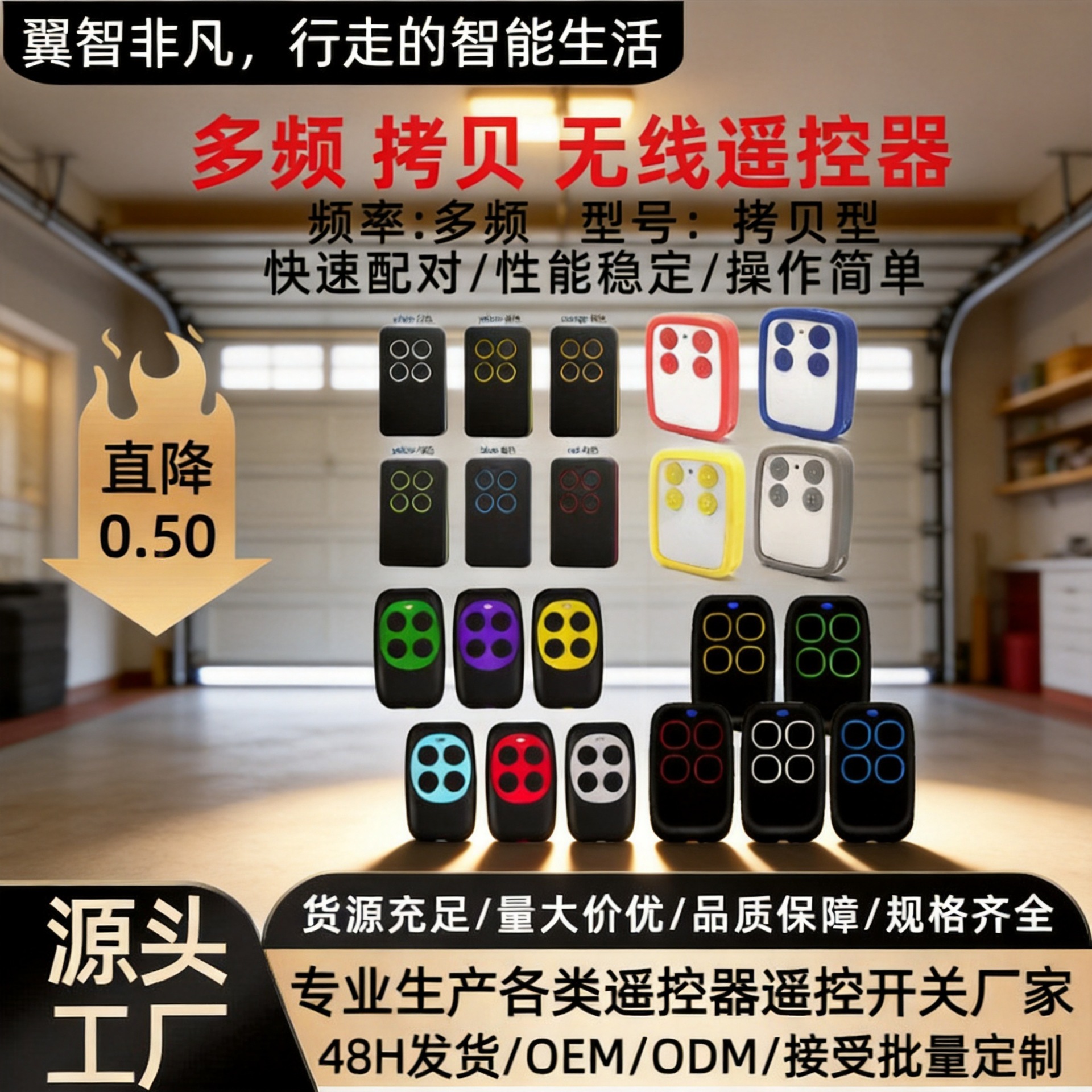 外贸433/315M无线拷贝遥控器四键车库门遥控器道产品实拍图