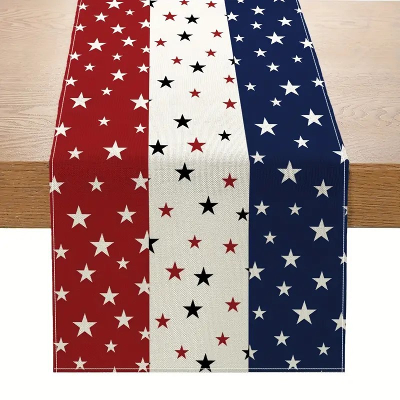 Transfronterizo 2024 nuevo día de la independencia de los Estados Unidos lino bandera de mesa bandera estrella y rayas tela de mesa de comedor cama de té tela de mesa