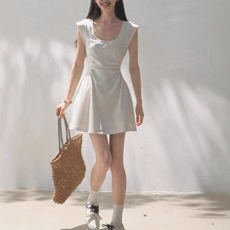 Summer on the Island Lyocell U-Neck Skin-Friendly Daily Right-Angle Shoulder Waist Dress