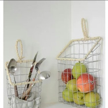 北欧风铁丝编织杂物收纳篮厨房可悬挂家用收纳筐零食面包筐储物框