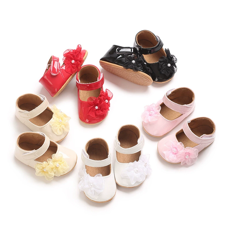 0-1 год новорожденный ходунки сладкая жемчужная кружевная цветочная детская обувь принцессы резиновая подошва нескользящая детская обувь