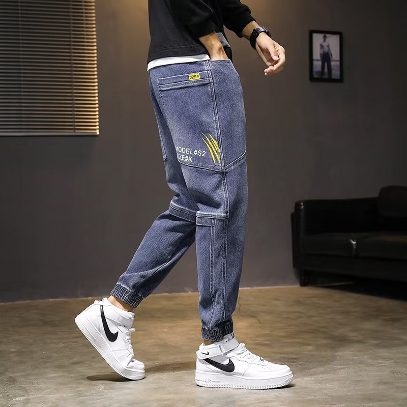 Vaqueros grises de gama alta para hombres 2024 otoño e invierno nueva moda coreana marca de moda slim-fit elástico todo fósforo pantalones casuales