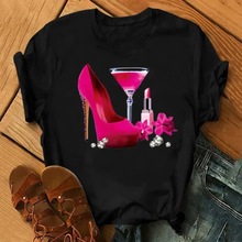 100% COTTON Women's Top Women's High Heels Wine Glass White