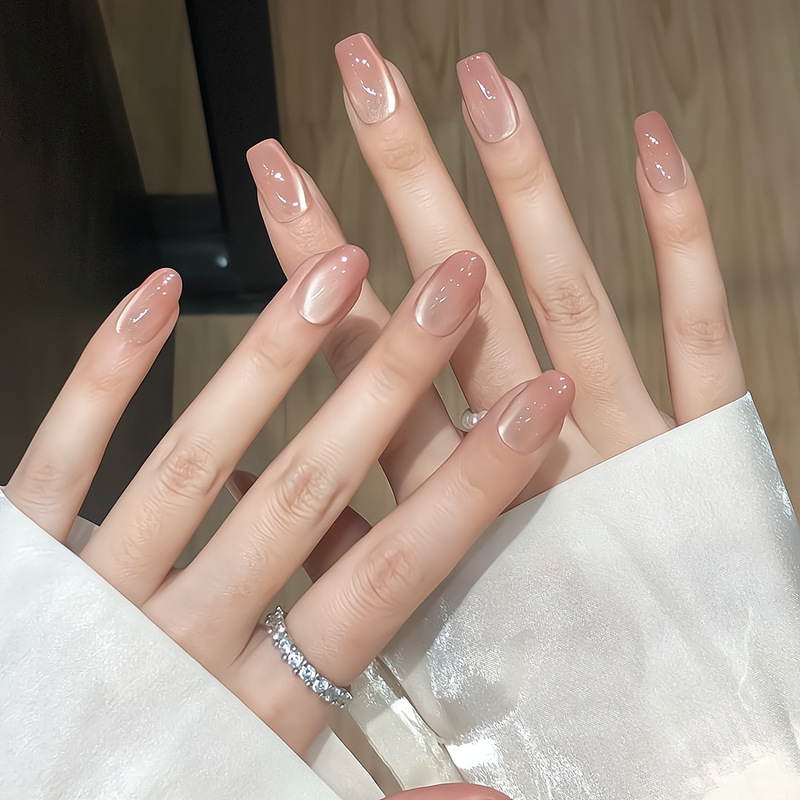[Lingluo Original] Ice Honeydew Peach Nude Gradient Cat's Eye Nail Armor Wholesale Finished Products