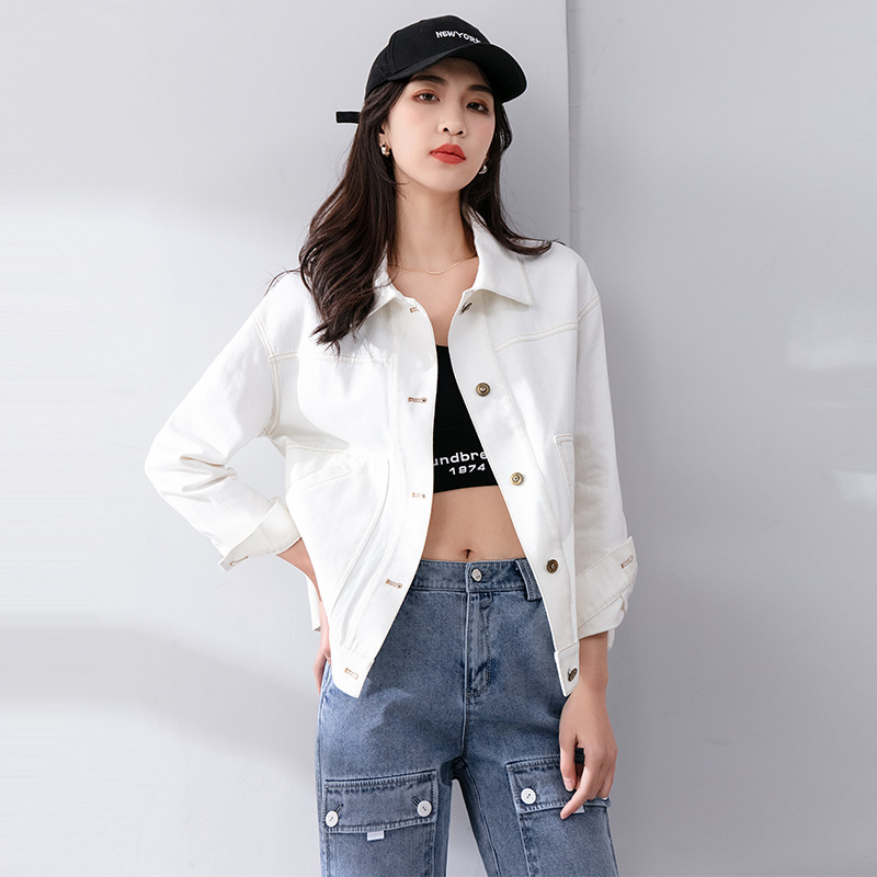 白色牛仔外套女宽松短款2021春秋原宿bf风韩版休闲学生纯色牛仔衣|ms