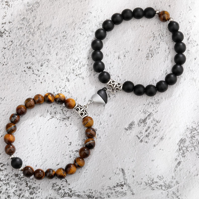 2 pièces nouveau produit lancé Qixi amoureux bracelet en pierre volcanique œil de tigre magnétique_voghion.com