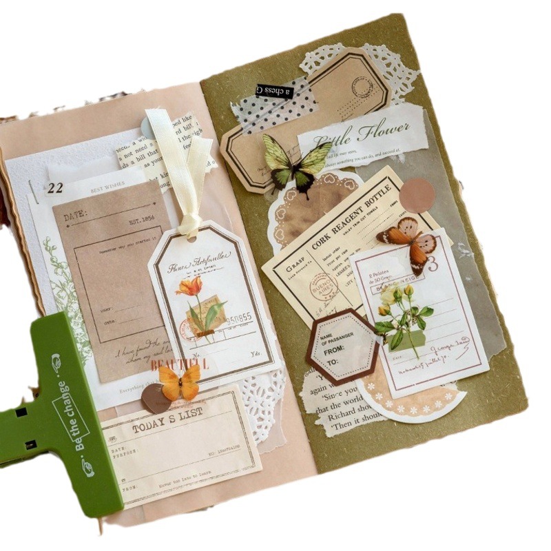 Momo nota paquete de material memoria prefacio serie retro mano cuenta DIY material decorativo pegatinas 100 piezas en 4 tipos